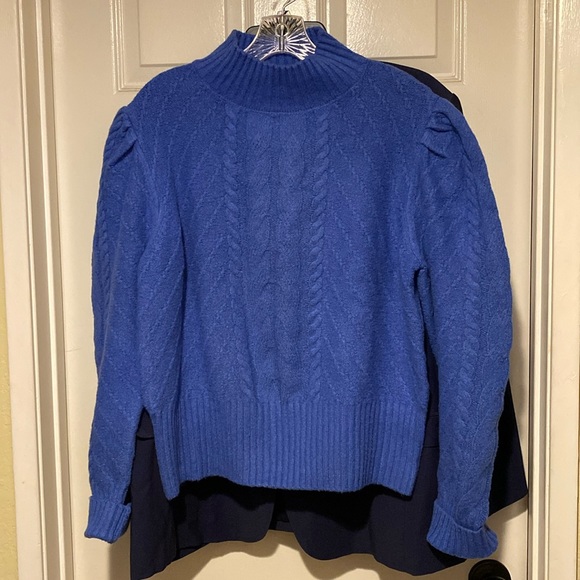 NWT Loft Puff Sleeve Turtleneck Cable Cropped Slim Fit Sweater, Womens XXL. - Picture 2 of 9